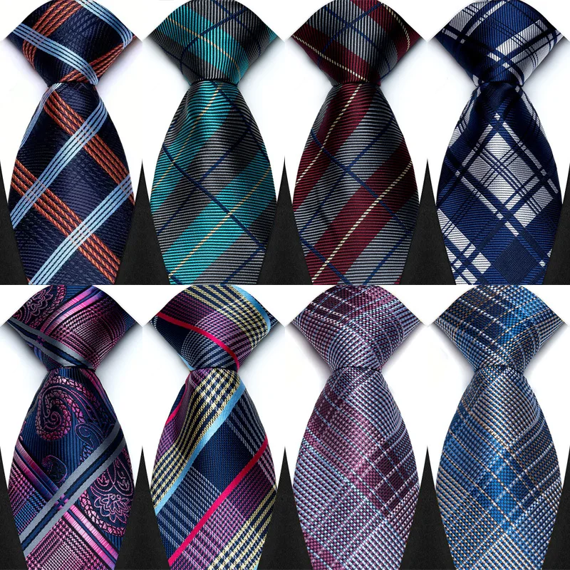 Luxury 8CM Mens Ties Plaid Checks Stripes Classic Business Necktie Jacquard Woven Neck ties For Men Groom Wedding Party Neckwear