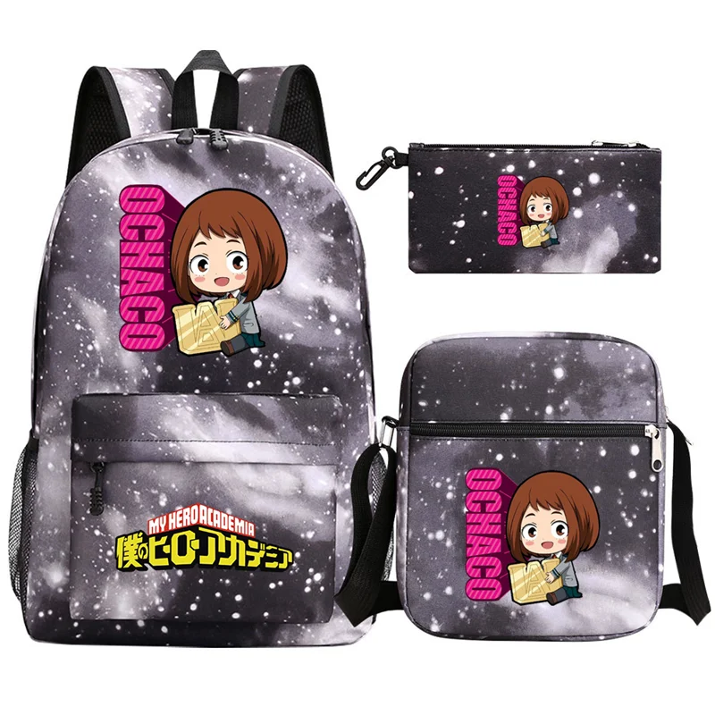 Mochila Deku para niños y niñas, bolso escolar de My Hero Academia, bolso de hombro MHA, estuche para lápices, 3 unidades por juego