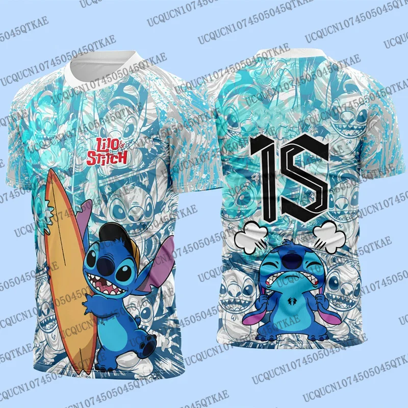 2025 ديزني الكرتون غرزة/الملابس قصيرة الأكمام التي شيرت الرجال النساء الصيف موضة ملابس رياضية غير رسمية تنفس سريعة الجافة كرة القدم جيرسي