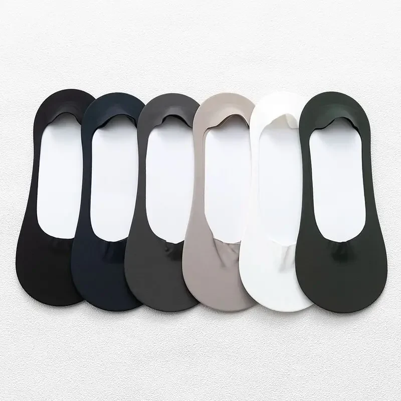 Jeseca Silicone Non-slip Mens Socks Slippers Summer Thin Breathable Ice Silk Sock Business Male Invisible Low Cut No Show Sock