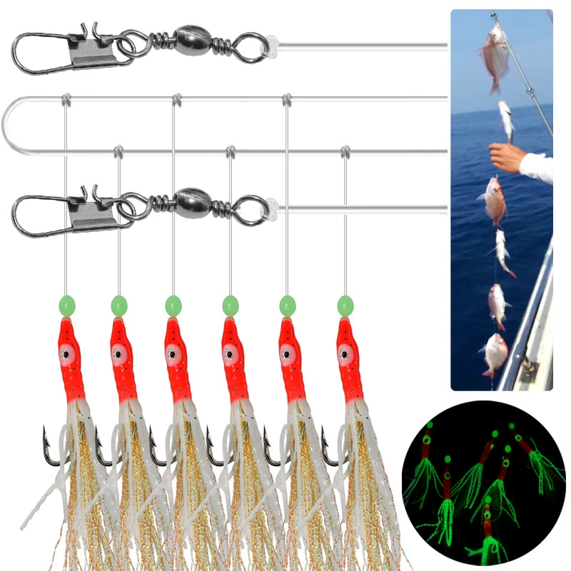 

Sea Fishing String Hook Fishing Lure 6 Hooks Luminous Bait Finished Line Set Sea Boat Beach Pier Lure Fishing Rigs Water Fishing