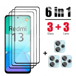 6 In 1 For Xiaomi Redmi 13 Glass Tempered Glass Redmi 13 Glass Full Cover Screen Protector Camera Film Xiaomi Redmi 13 Glass