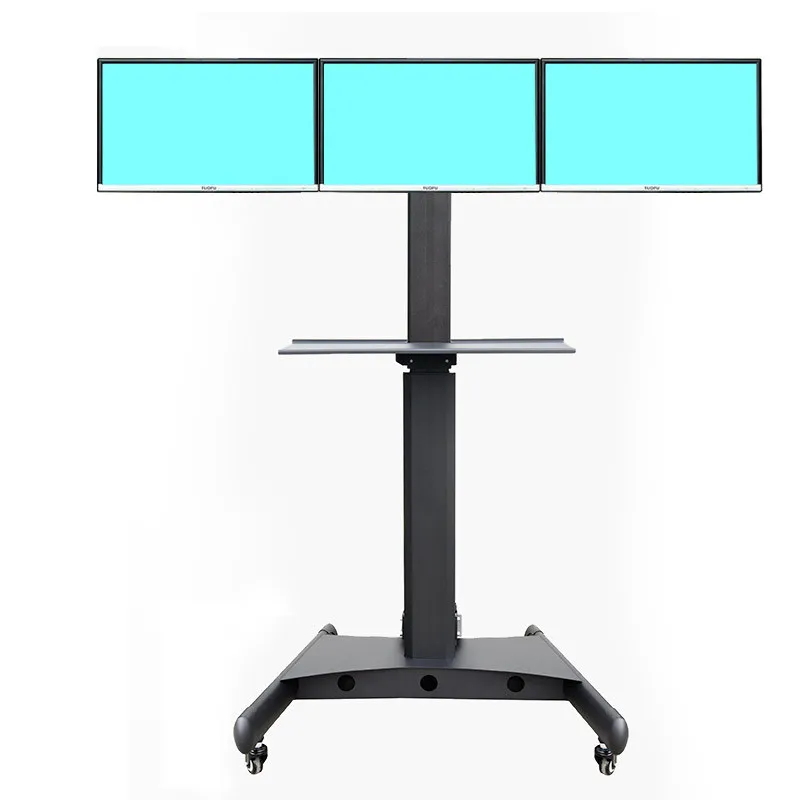 Computer monitor mobile stand, three-screen patchwork TV, standing office lift cart