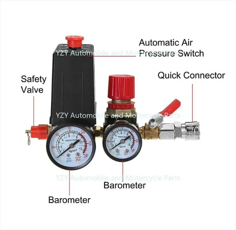 Small Air Compressor Pressure Switch Control Valve Regulator With Gauges Fittings Pneumatic Accessories Quick Response 240V