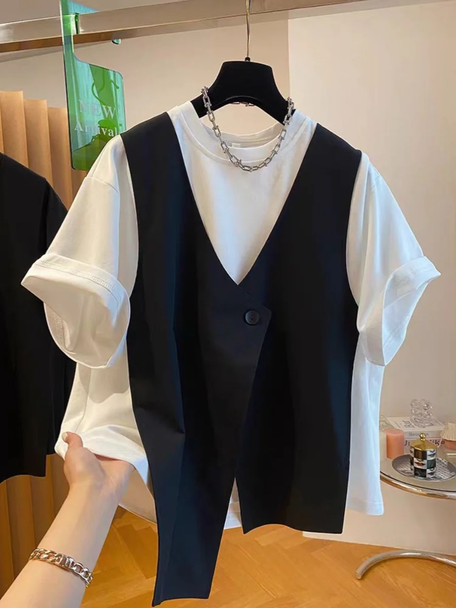 Or Sve – T-shirt ample et décontracté pour femmes, Design Patchwork, mélange de coton, confortable et respirant, haut tendance, été