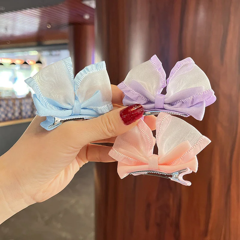 

2PCS New Mesh Stereoscopic Bow Hairpins Children Headwear Cute Girls Clips Barrettes Hairgrips Hair Accessories