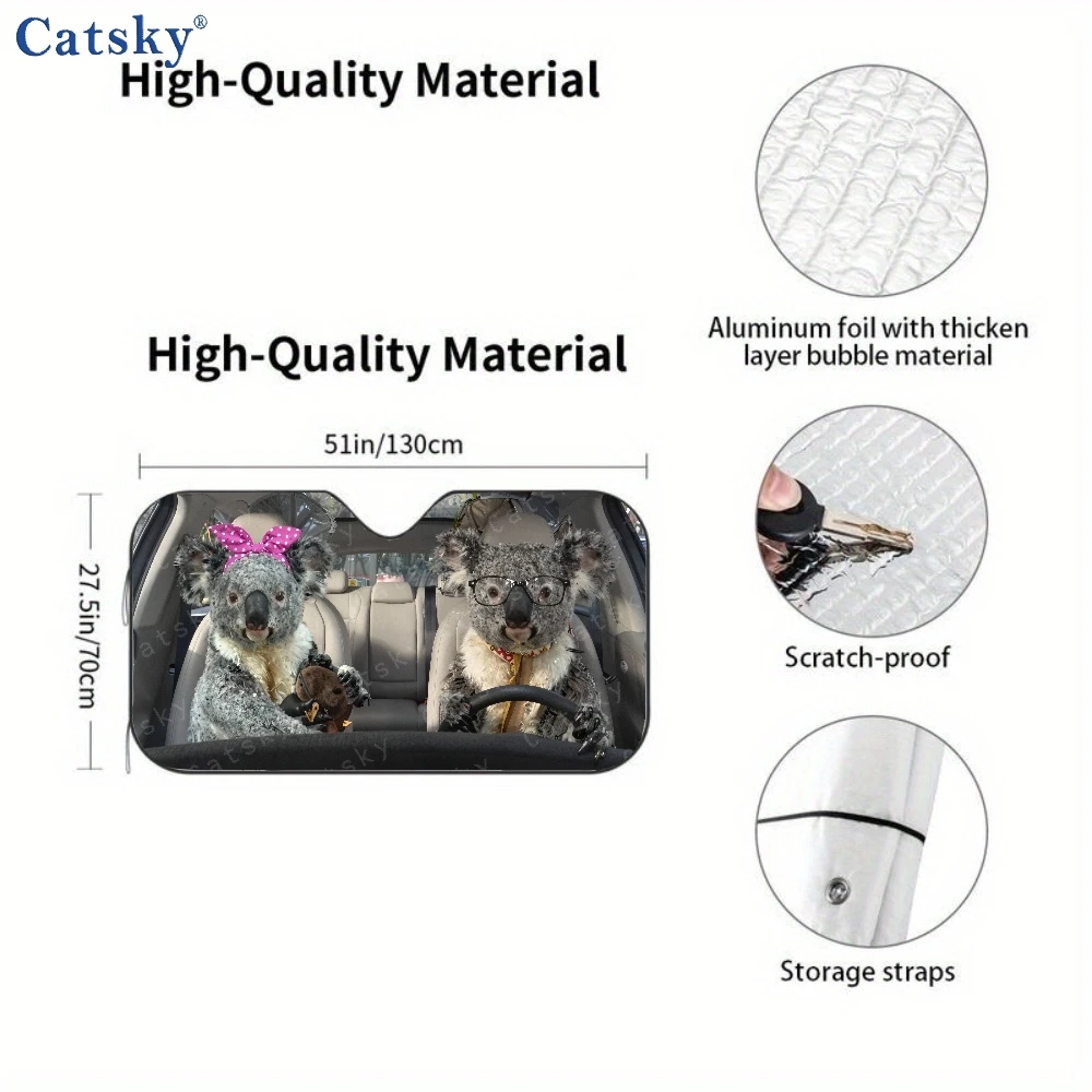 Couple Of Koalas Car Sunshades | Front Window Sun Cover For Car, Auto Sunshade For Car Decor, Durable Polyamide Visor, Universal