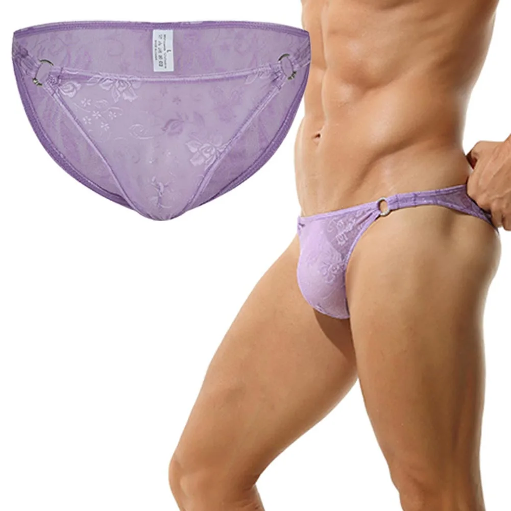 1 قطعة الرجال مثير الدانتيل ملخصات منخفضة الخصر بيكيني القاع U شكل الحقيبة السروال انظر من خلال حلقة الملابس الداخلية موجز الصلبة رقيقة Penise حقيبة