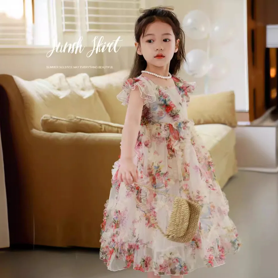 

Girls Dress 2024 Summer New Summer Dress Children Princess Skirt Children Baby Girl Floral Skirt Fashion Floral Skirts