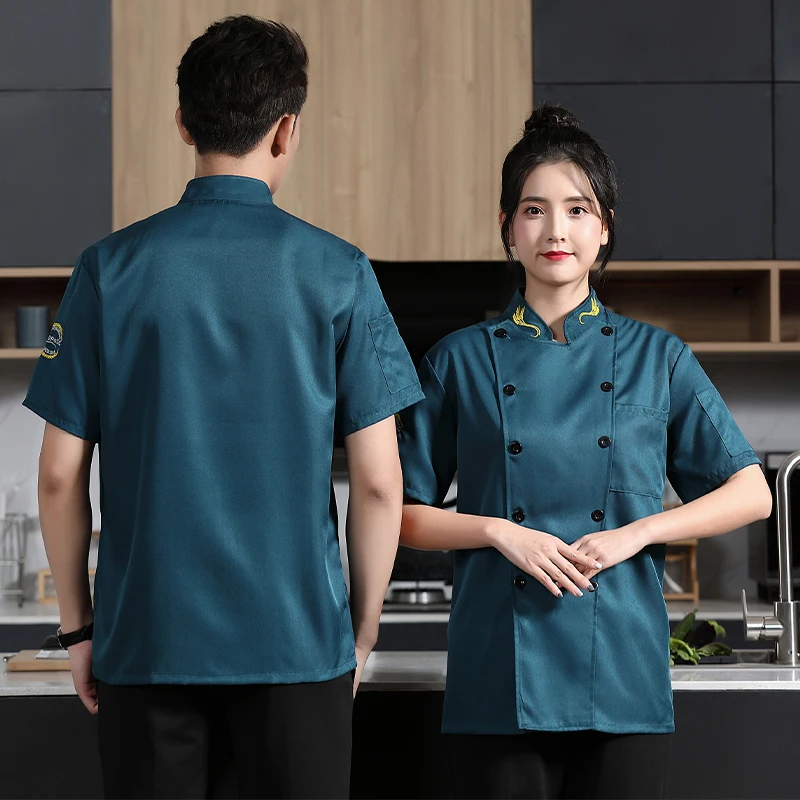 Chef Jacket Short Sleeve Barista Baker Work Uniform Waiter Restaurant Hotel Clothes Cooking Shirt Waiter Overalls