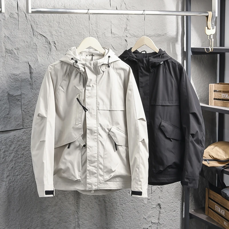 

3D Tailored Workwear Jacket Men's Outdoor Windproof Waterproof Spring Fashion Urban Style Long Sleeve Hooded Coat
