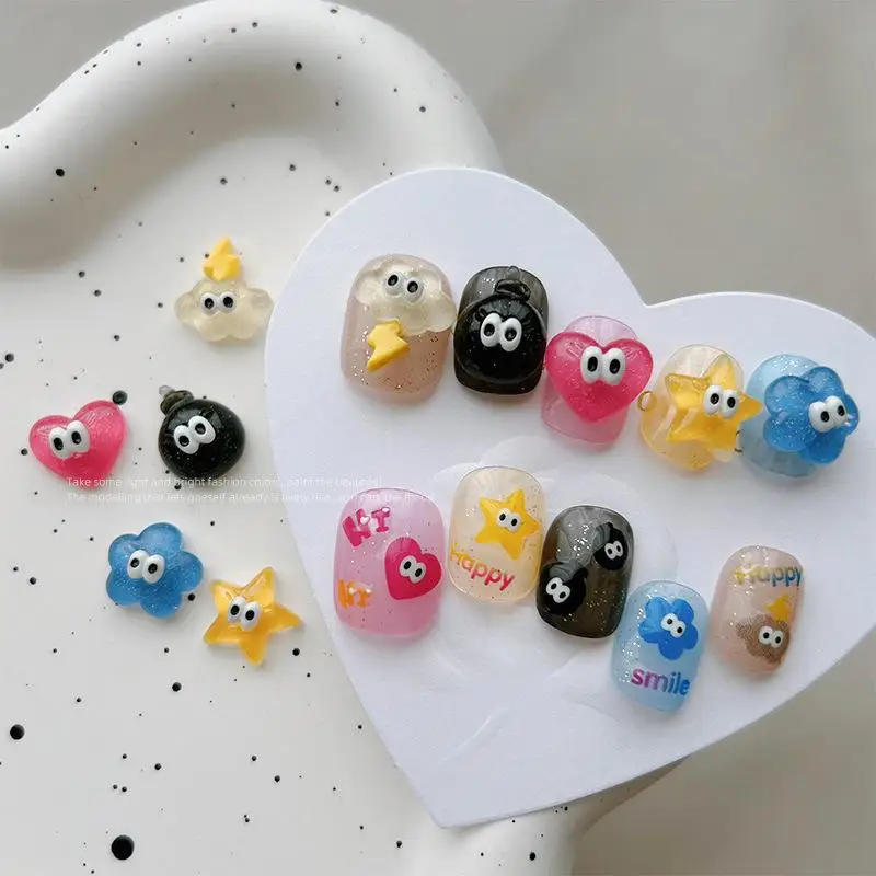 20PCS Nail art cute cartoon resin jewelry drill cute pentagram love clouds lightning three-dimensional nail accessories