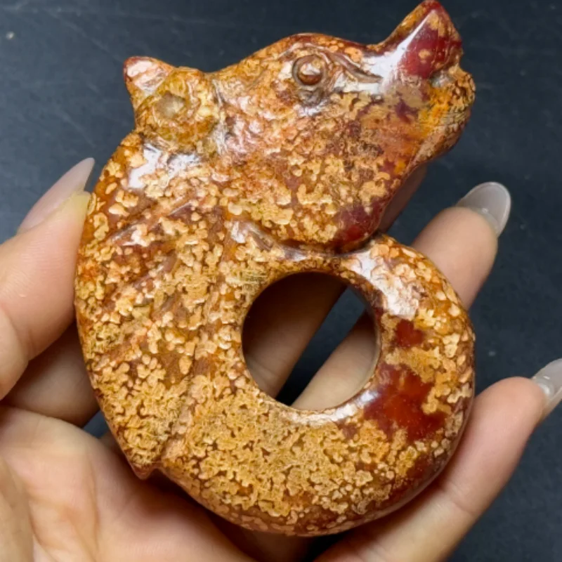 Antique Xiuyan Jade Carved Pig Dragon Statue - Handheld Ornament, Exquisite Chinese Folk Art Craft Collectible