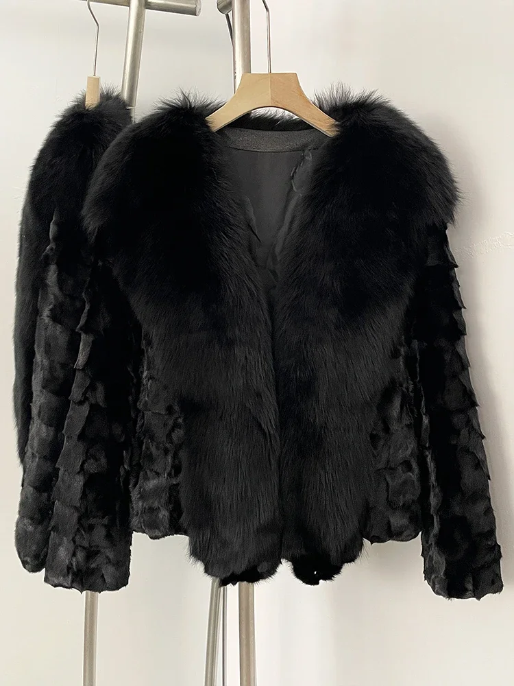 여성용 신상 겨울 상의 짧은 두꺼운 따뜻한 천연 밍크 퍼 코트 여성용 천연 여우털 푹신한 외투 재킷