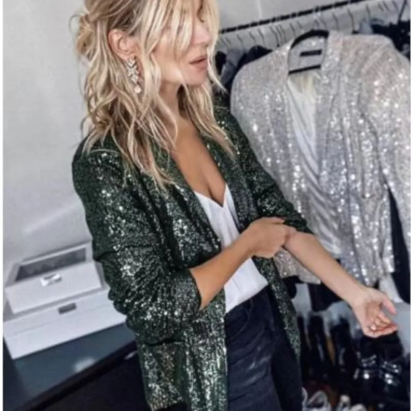 Bead Top Multi-color Sequin Long Sleeved Suit Coat Spring Autumn New Women's Casual Party Jacket Пальто Женское Vestes Femmes