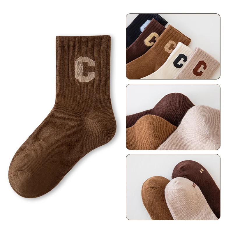 5Pair Kids Boys Girls Socks Fashon Letter Print Socks Simplicity Solid Color Calf Sock Spring Autumn Sport Socks носки детские