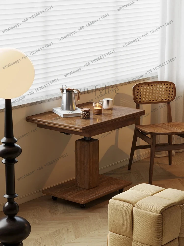 solid wood tea table multi-functional side table sofa corner dual-purpose lifting table folding mobile home