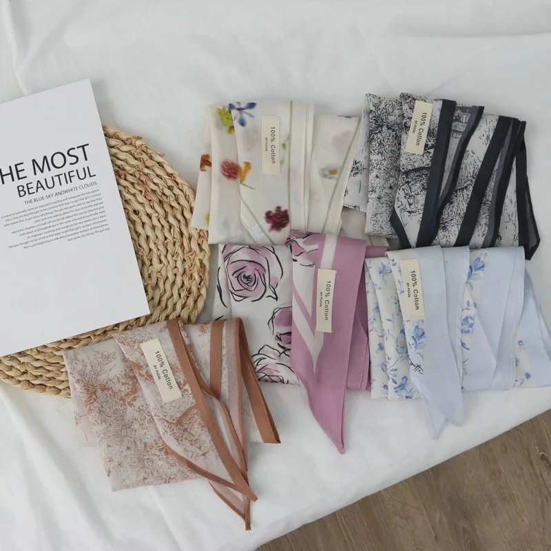 Flower Triangular Binder Spring and Summer Thin French Style 2025 New Style Neck Decoration Cotton Scarf High-Grade Gentle Scarf
