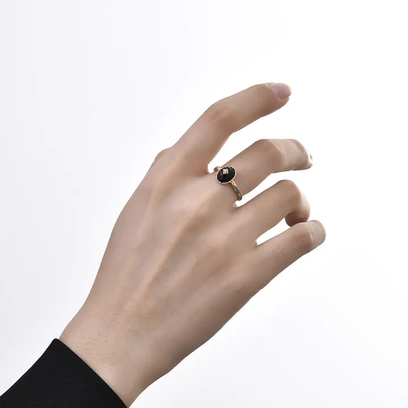 S925 sterling silver rings for women men new fashion natural oval cut surface black agate fashionable patterns Christmas gift