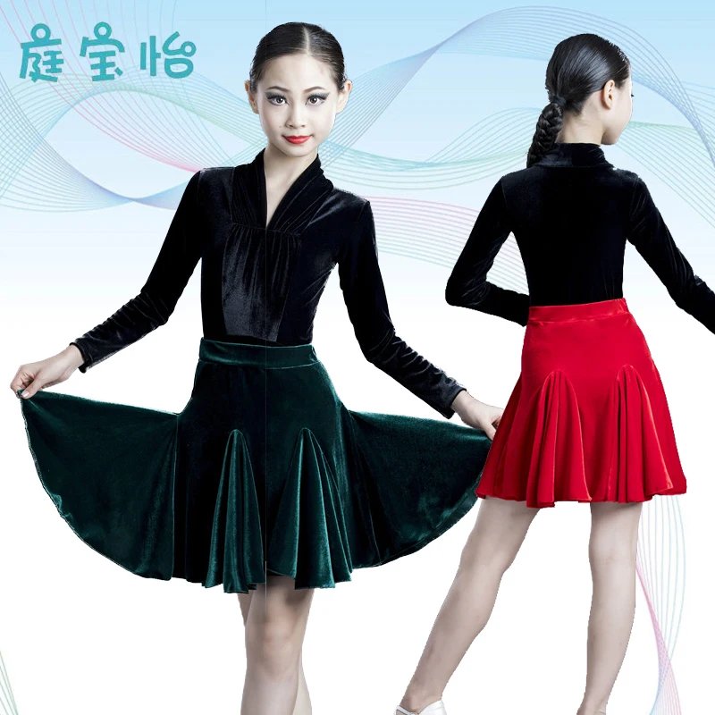 Vêtements d'entraînement de danse latine pour enfants, jupes de performance de danse à manches longues pour femmes en automne et hiver, nouveau style