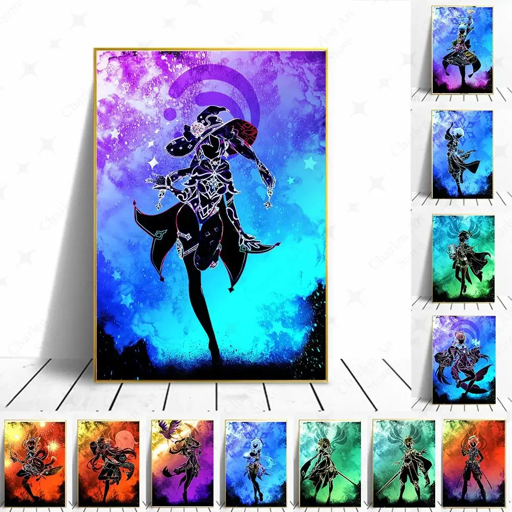 Vintage Genshin Impact Anime Character Wall Art Canvas Poster  Modern Home Decor for Kids Room  Video Game Prints  Picture  Uniq