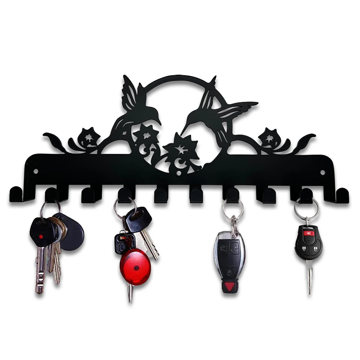 Key Holder for Wall Mount Rack Storage WITH 10 Hooks Decor Black Art Metal Hanger for Key hat and clothes Wall Hanging Decor