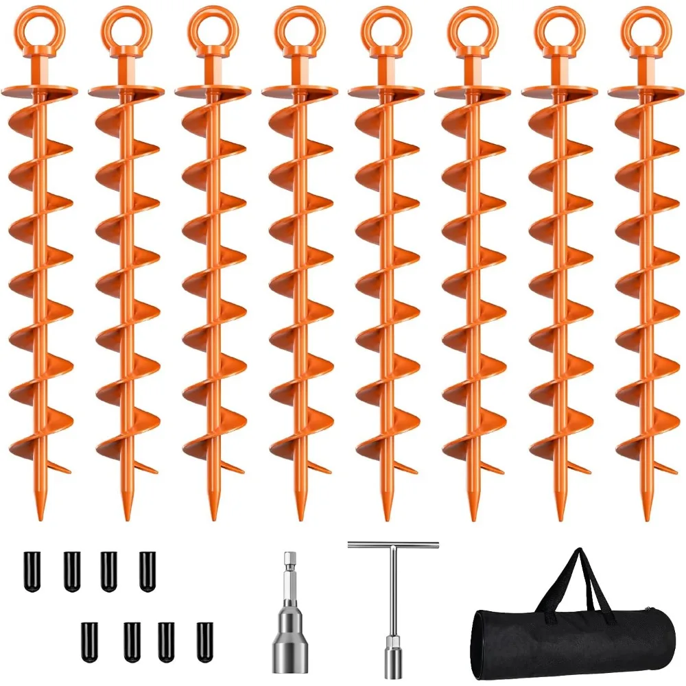 

8-Pack Heavy Duty Spiral Ground Anchors with Tools for Trampolines, Tents, Sheds - High Wind Resistance