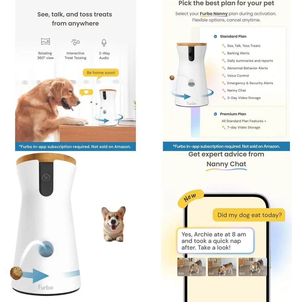 

Камера для домашних животных с обзором на 360 градусов: подписка для обеспечения безопасности, дозатор лакомств, двусторонняя аудиосвязь — отмена подписки в любое время