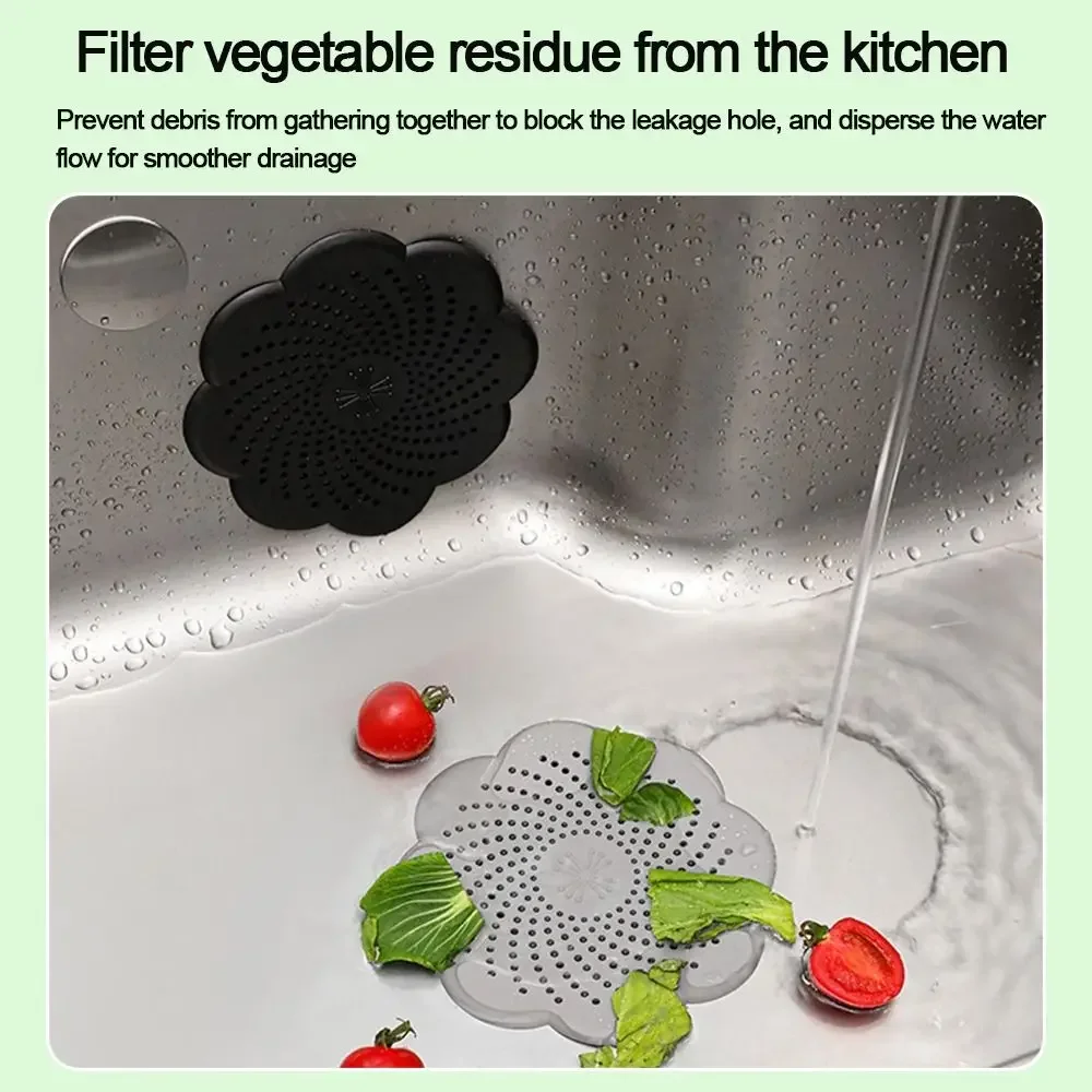 Silikon Bodenablauf Abdeckung Blume Form Mesh Waschbecken Sieb Anti-blocking Haar Reinigen Abfall Catcher Küche Bad Zubehör – Detail 6