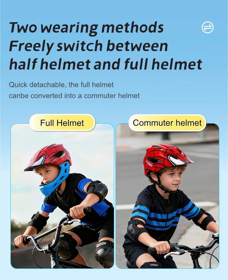 BATFOX Kinder Vollgesichts-Fahrradhelm Abnehmbarer Kinnriemen Stoßabsorbierende Schale Sicherheitszertifizierter Rad- und Rollerhelm für Kinder – Detail 16