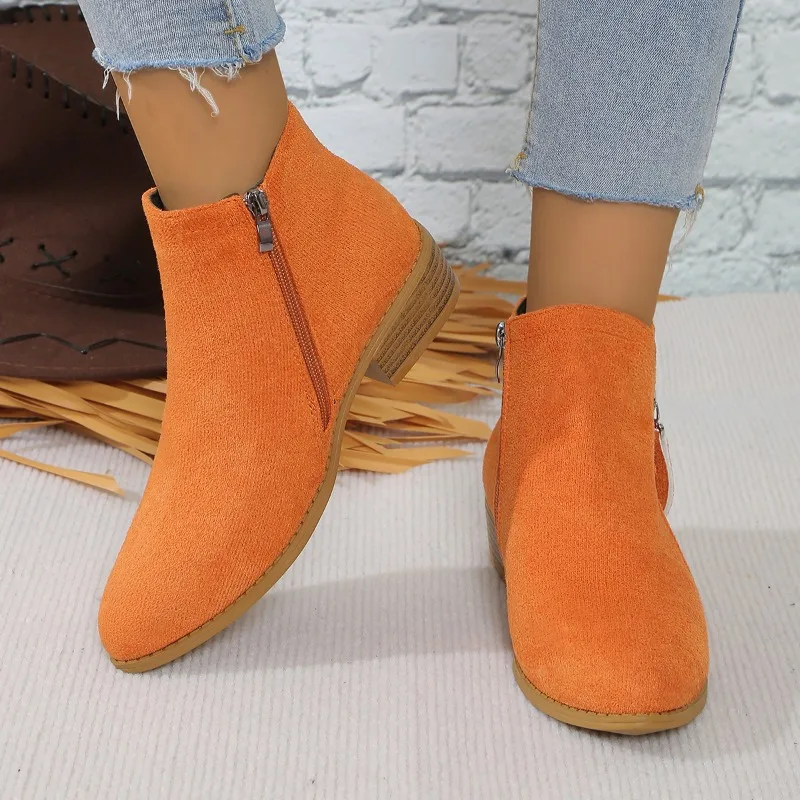 Big-size Women's Thick-soled Side-zip Casual Boots with Fur Lining, Trendy Single Boots for The European Style.