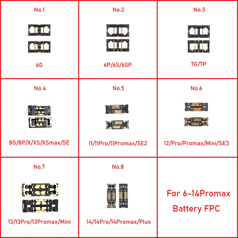 10pcs Battery FPC Connector Port for iPhone 11 12 13 14 Pro Max MIni 8 Plus X XS XR 6 6S 7 SE SE2 SE3 Clip Plug On Motherboard