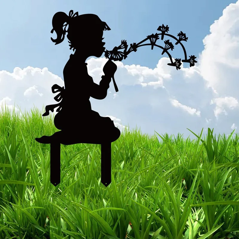 Dandelion Girl Metal Silhouette Garden Installation Simple Garden Stake Balcony Decoration Scene Decoration