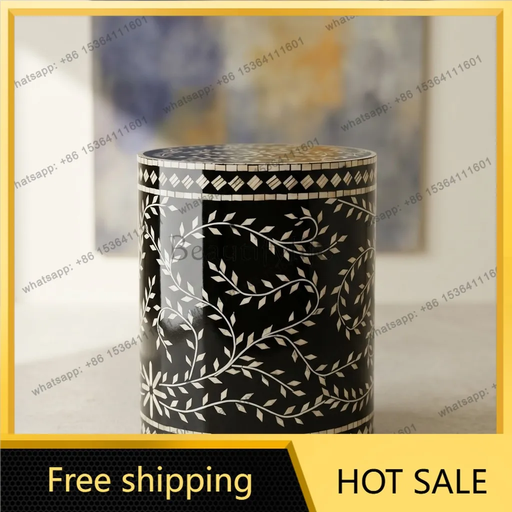 Factory direct sales XX. Medieval French retro shell inlaid drum stool edge few