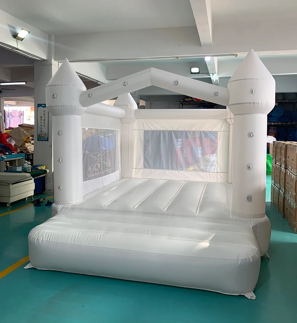 Aufblasbare Hüpfburg, 4 x 3 x 2,6 m, weißes Hüpfhaus für Kinder, Hüpfburg, weiß, für Kinder mit Gebläsrutsche, 5–8 Kinder