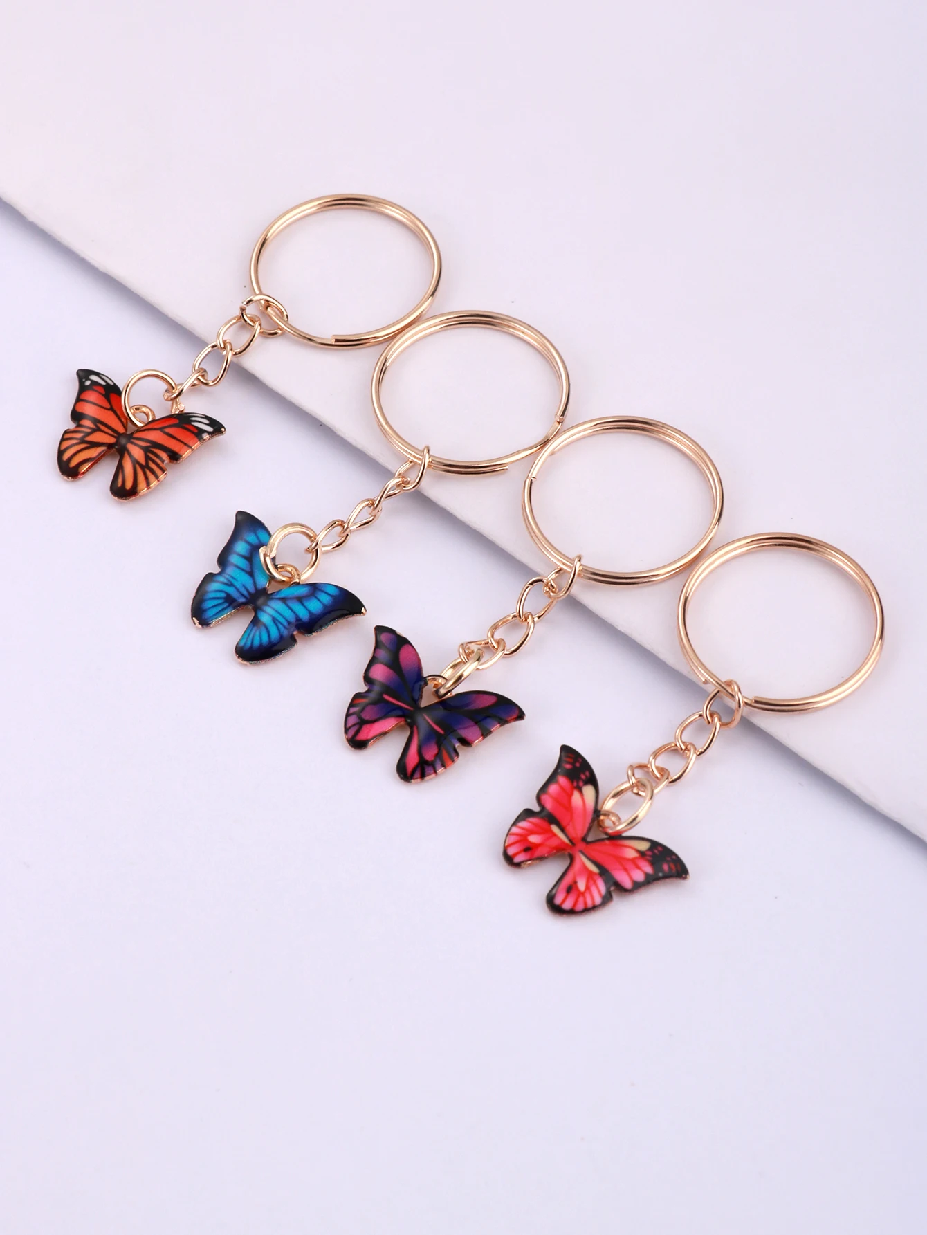 8pcs Metal Butterflies Keyring Mini Cute Keychain For Classroom Prizes Birthday Party Favors Gift purse Bag Backpack Accessories