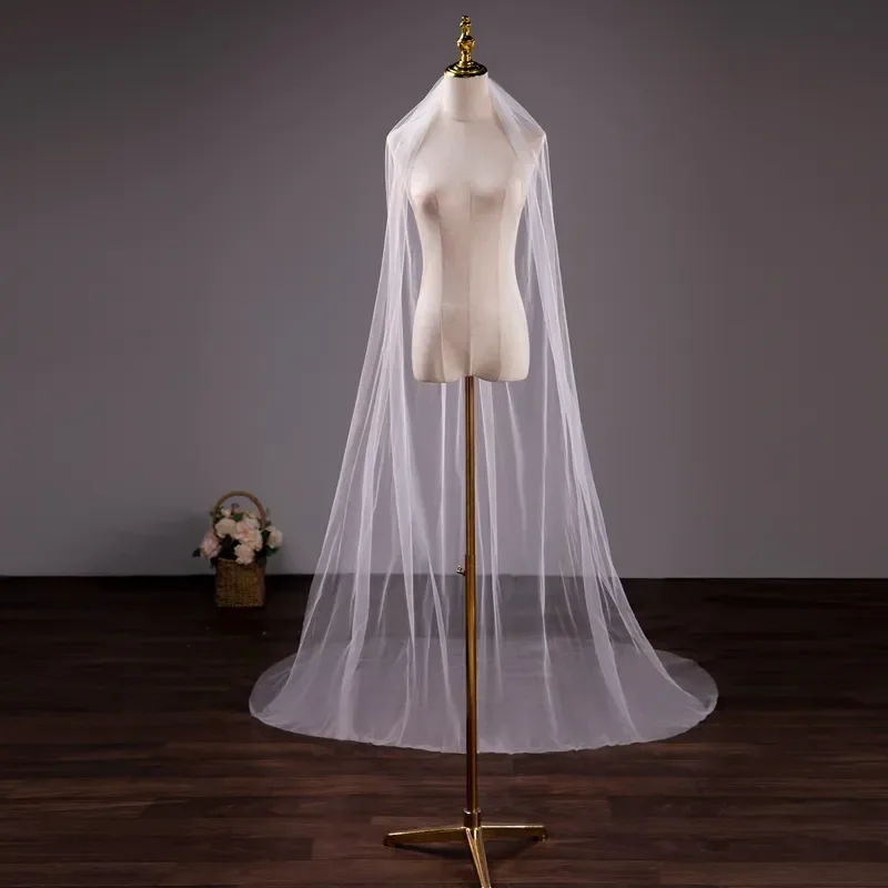 All'ingrosso morbido Tulle 3 metri 5 metri bianco avorio Voile Mariee lungo velo da sposa con pettine in metallo copricapo da sposa Vestido De Noiva