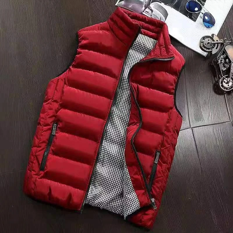 Men's Autumn Winter Warmth Vest with Standing Collar Outerwear Cape for Youth Students Fashionable Lightweight Jacket​