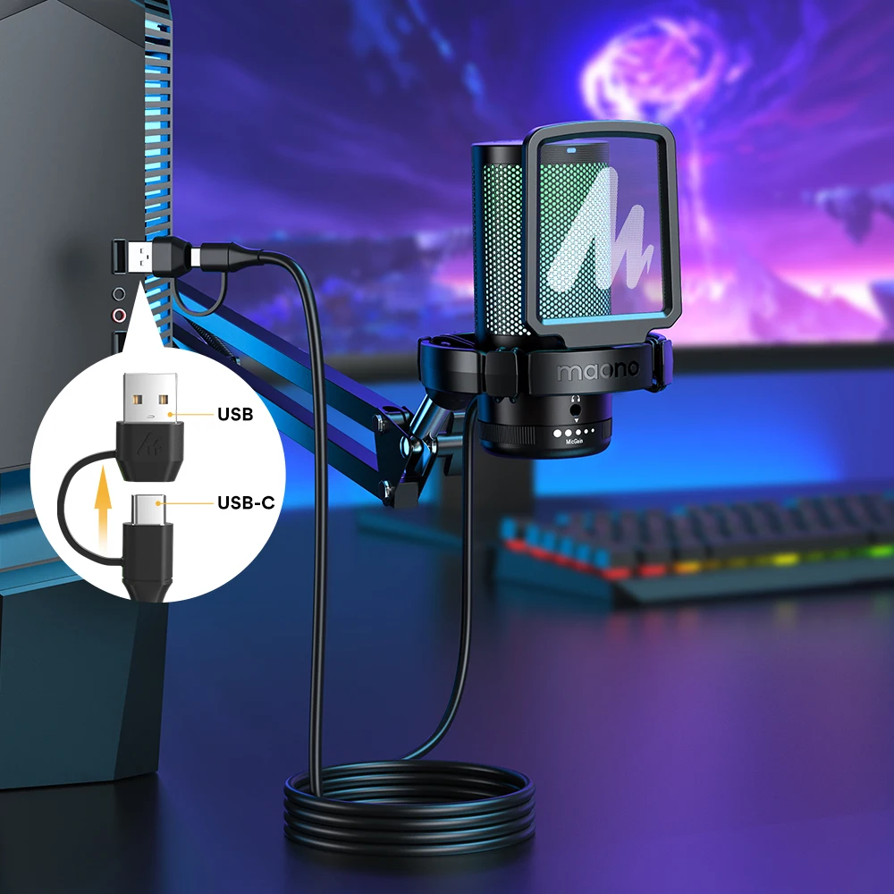 Maono DGM20S Professional Gamerwave Mic Live Streaming Condenser Desktop RGB Gaming USB Recording Studio Microphone