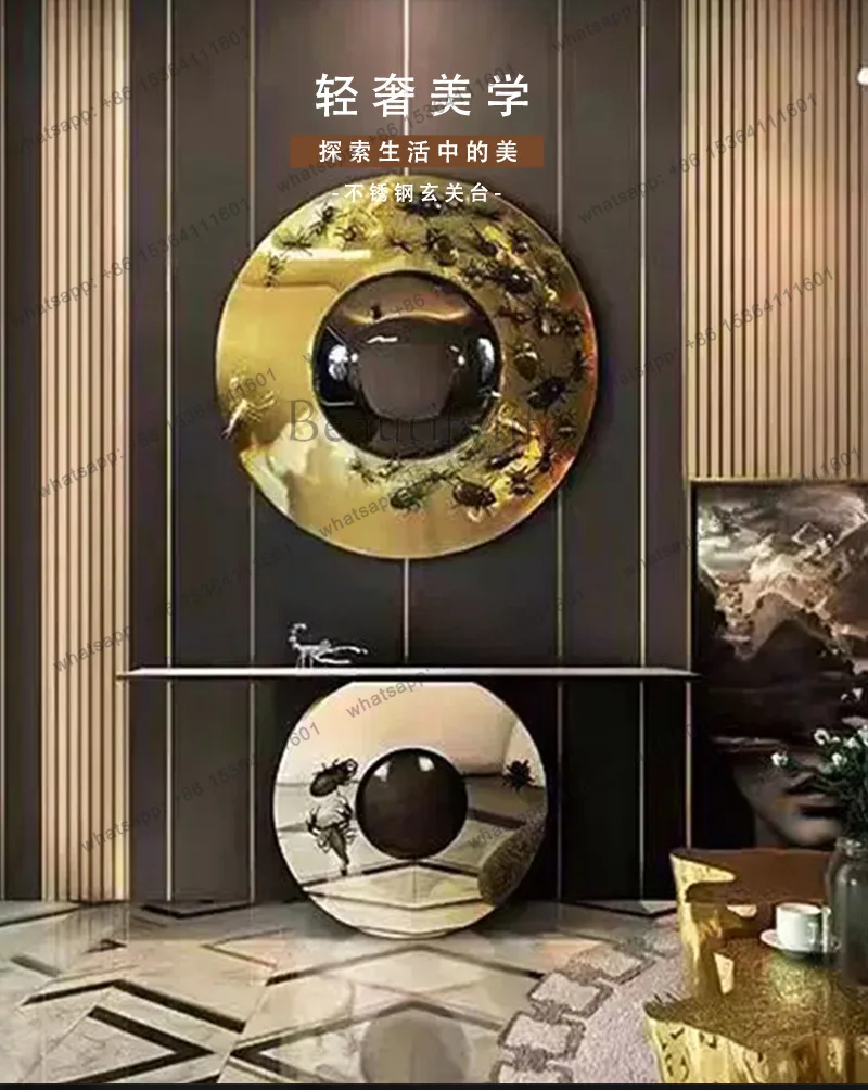 YJ Italian light luxury entrance table, high-end sense of art, against the wall, stainless steel entrance table