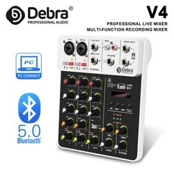 IKGE New V4 Audio Mixer 4-channel with Bluetooth USB 48V phantom power delayed playback effects for mixing consoles PC Recording