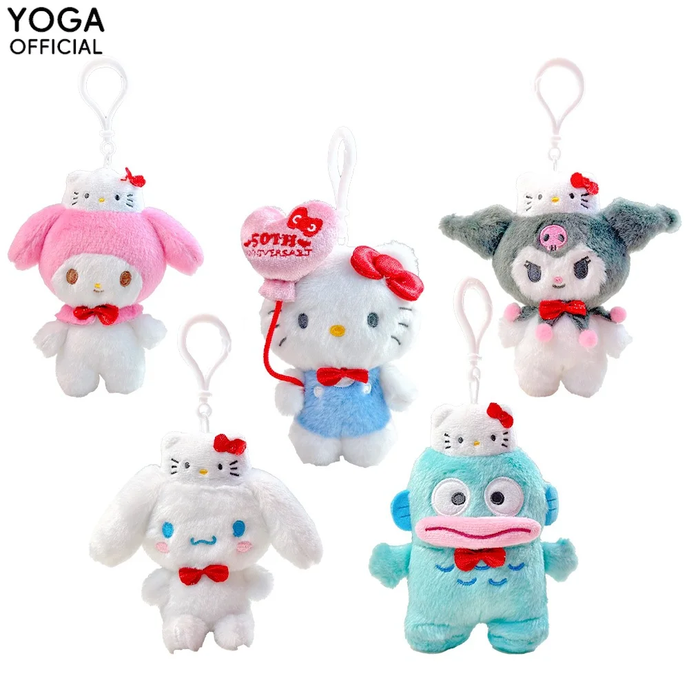 Novo kawaii sanrio chaveiro de pelúcia kuromi olá kitty cinnamoroll boneca de pelúcia dos desenhos animados mochila pingente decoração crianças brinquedos presentes