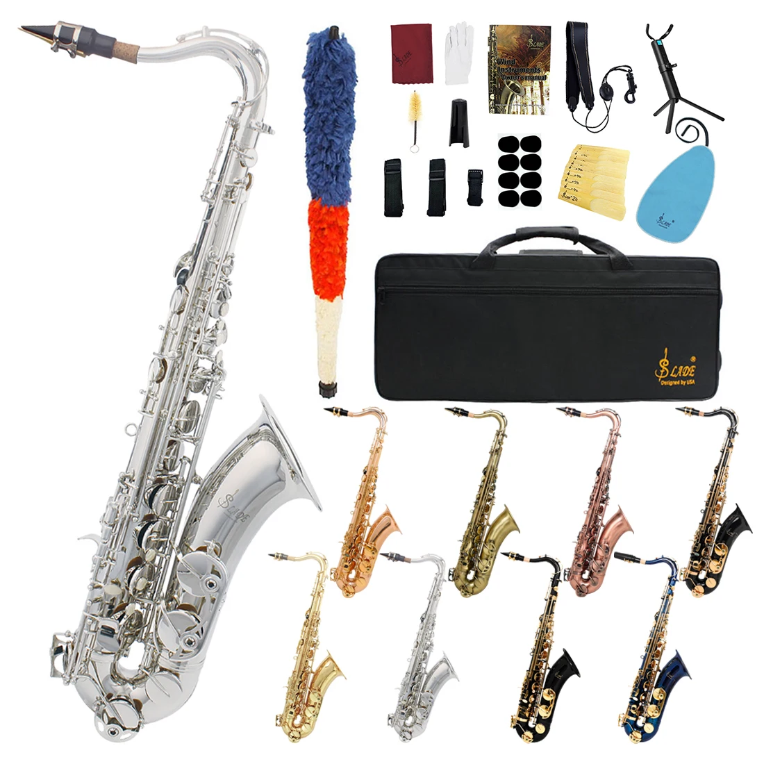 SLADE Tenor Saxophone Bb Professional Brass Sax Saxophone Woodwind Instrument with Case Stand Cleaning Set Reed  Accessories