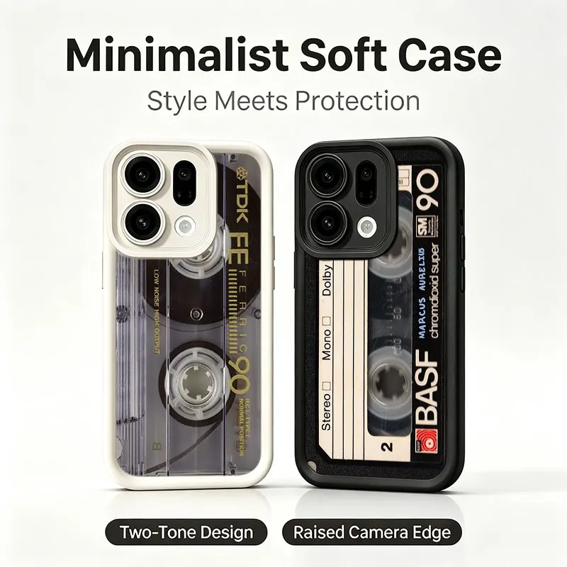 Vintage-Kassetten-Retro-Schutzhülle für OPPO A5X A6X A16 A17 A54 A57 A60 A73 A77 A79 A80 A93 F19 F21 Find X9 Pro