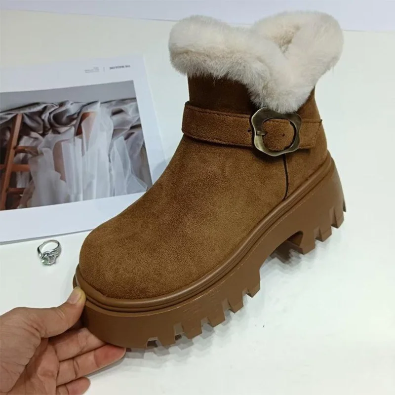 Flats Platform Fur Women's Snow Boots Warm Short Plush Shoes 2025 Winter Trend Sneaker Comfort Walking Short Boots Mujer Zapatos