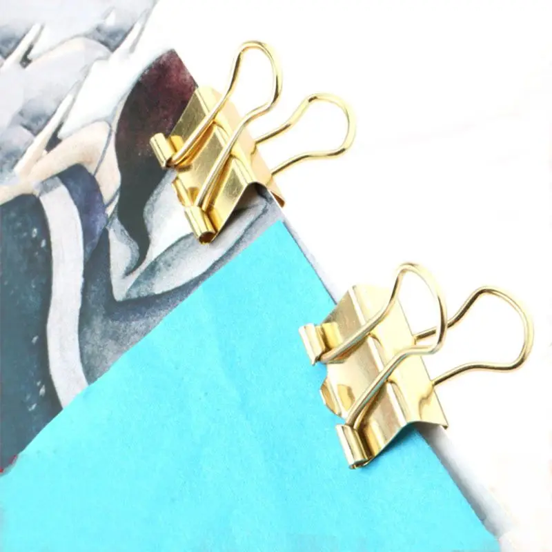 E9LB Students Binder Clips Small 19 mm Metal Gold Clips Paper  for Home 25PC