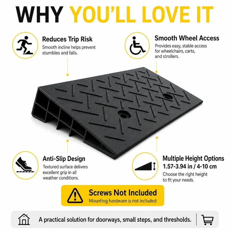 Black Threshold Ramp Anti Slip Wedge Doorway Ramp 4-10cm Height for Wheelchair Cart Stroller Access