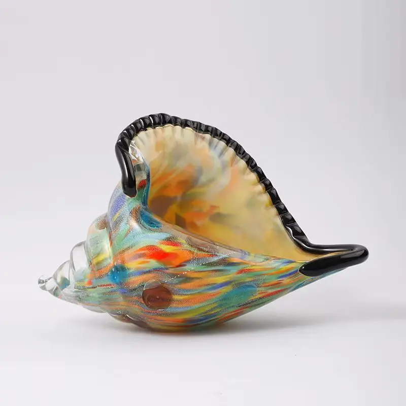 Modern Glass Art Colorful Conch Sculpture Ornaments, Handmade Turquoise Shellfish Sculpture Decorations, Living Room Handicrafts