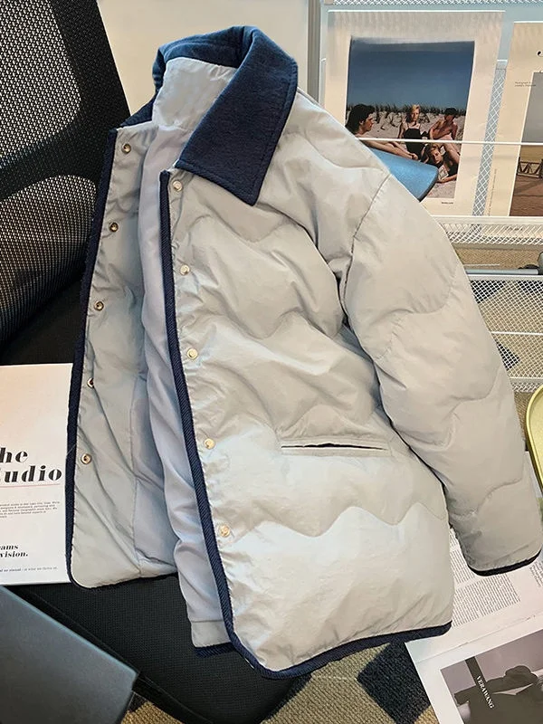 

Blue Corduroy Patchwork Ne down Jaet Women's Winter Korean Sle ort Cotton Coat Outerwear Cact Size