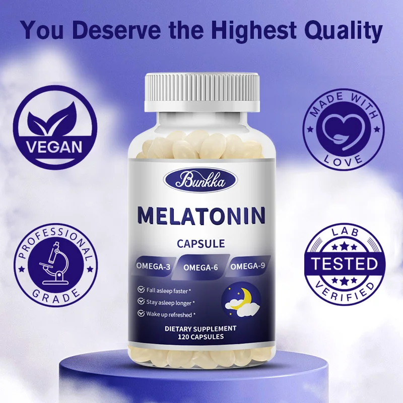 BUNKKA Melatonin Capsules to Sleep Melatonin 10mg Support Sleep Quality Deep Sleep Insomnia Help Relax Brain Stress Relief Adult